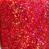Candy Cane Lane - a red jelly base packed with red micro holo shreds and gold holo glitter.