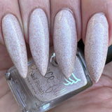 Snow Angel - a white based crelly packed with rose gold metallic flakes, a touch of orange-green iridescent glitter, white shimmer and a sprinkle of bronze metallic micro flakes