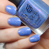 Prancer - a periwinkle base with a purple flash, and a sprinkling of gold metallic and chrome chameleon flakes