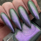 Bunstoppable - shifts flawlessly from light green to light purple to flashes of blue with aurora shimmer and sparkles with its subtle holographic effect in the flakes.