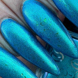 Frozen tundra - deep turquoise-blue base with a sprinkling of chrome chameleon and holo flakes