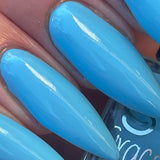 Capri Blue Crème - between cyan and azure on the colour wheel.