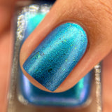 Frozen tundra - deep turquoise-blue base with a sprinkling of chrome chameleon and holo flakes