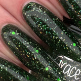 Shamrock Shenanigans has a deep green jelly base and js full of silver holo micro shreds with a sprinkling of metallic jelly green glitter.