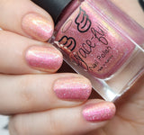 Hop To It - Pink, coral, gold and red Aurora shimmer with holographic flakes