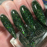 Shamrock Shenanigans has a deep green jelly base and js full of silver holo micro shreds with a sprinkling of metallic jelly green glitter.