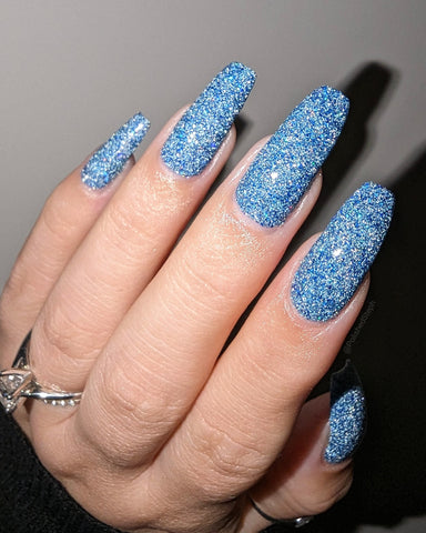 Ice Cave - a steel blue packed with reflective glitter and sapphire holo glitter