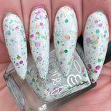 Tis the season - white crelly with fuchsia, green and gold dot glitters in different sizes