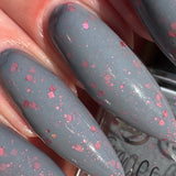 Better Not Pout - a dark grey crelly with three sizes of dusty pink holo glitter