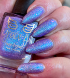 Stuck in Reverse - periwinkle- blue - lavender Aurora shimmer with opal flakes and a sprinkle of holo flakes.