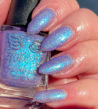 Stuck in Reverse - periwinkle- blue - lavender Aurora shimmer with opal flakes and a sprinkle of holo flakes.