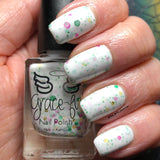 Tis the season - white crelly with fuchsia, green and gold dot glitters in different sizes