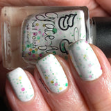 Tis the season - white crelly with fuchsia, green and gold dot glitters in different sizes