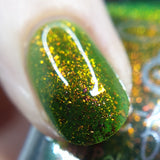 Rustling Leaves - olive green crelly with bronze chameleon flakes