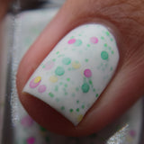 Tis the season - white crelly with fuchsia, green and gold dot glitters in different sizes