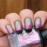 Unintended- a fine aurora shimmer that moves through green, brown and pink