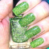 You Have My Bow 2.0 - inspired by Legolas - a lime green base with reflective and super holo microglitter