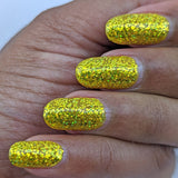Psyche a beautiful yellow based jelly with 3 sizes of  yellow holo glitter.