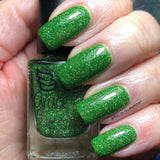 You Have My Bow 2.0 - inspired by Legolas - a lime green base with reflective and super holo microglitter