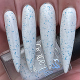 Snow Day  -  a white based crelly with blue holo flakes and teeny silver holo flakes