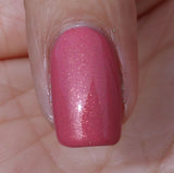 Izzy -deep dusty pink-coral crelly with a smattering of bronze metallic flakes