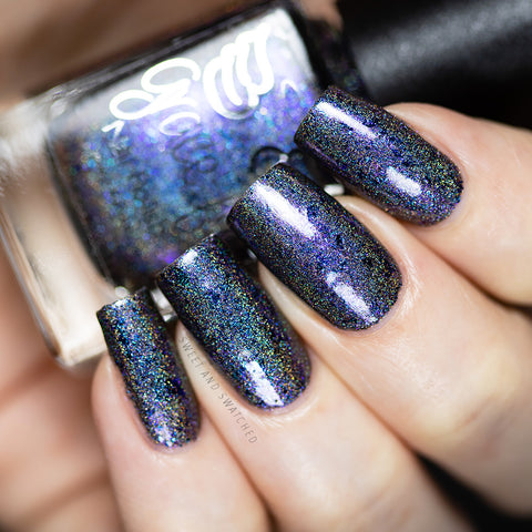 Helms Deep Fortress – a black based linear holo packed with blue-purple aurora shimmer and teal/navy/violet ultra chrome chameleon flakes