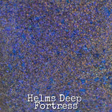 Helms Deep Fortress – a black based linear holo packed with blue-purple aurora shimmer and teal/navy/violet ultra chrome chameleon flakes